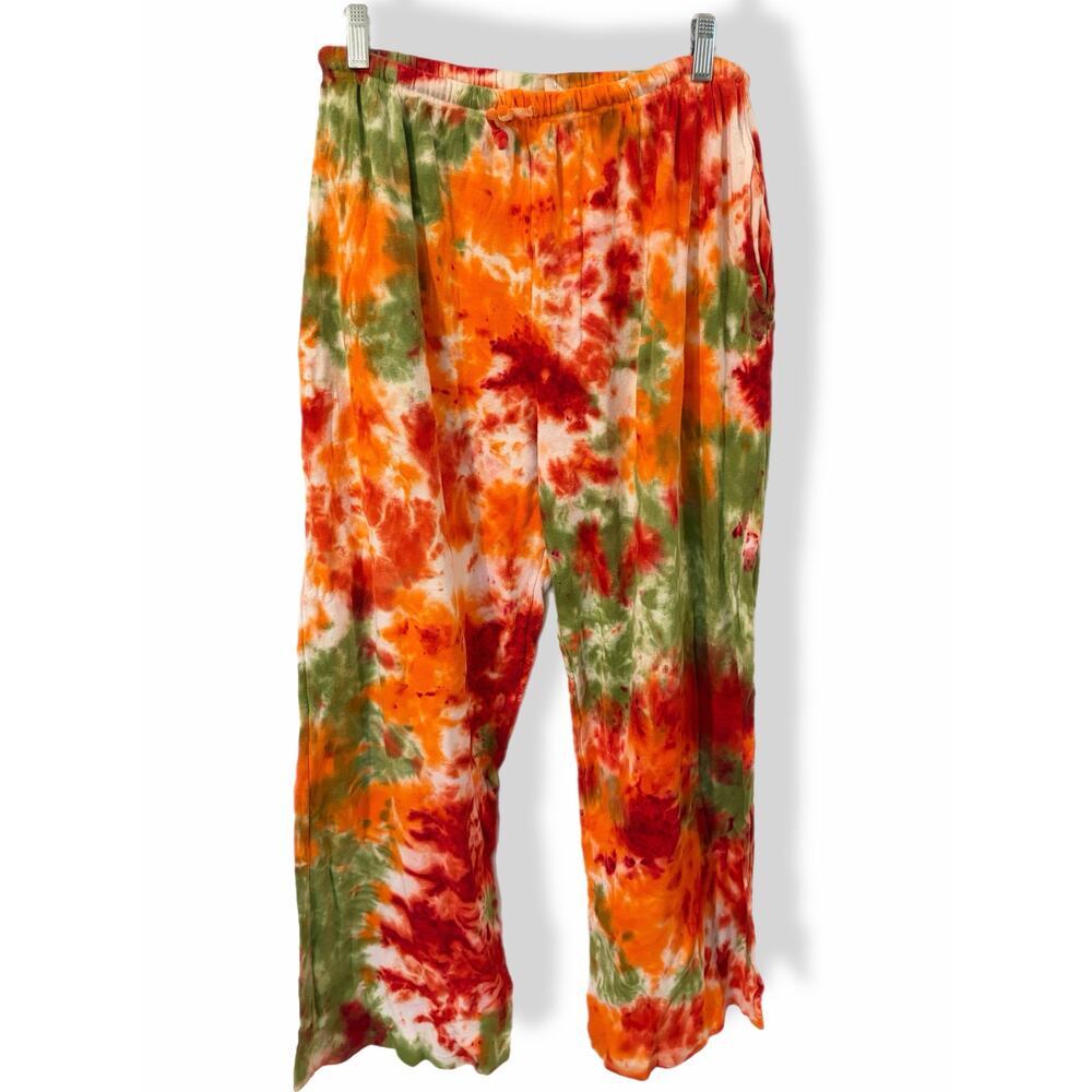 handmade tie dyed unisex microrib sweatpants XL orange green red galaxy